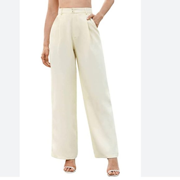 The Row Pants - The Row white cream high rise silk trouser pants